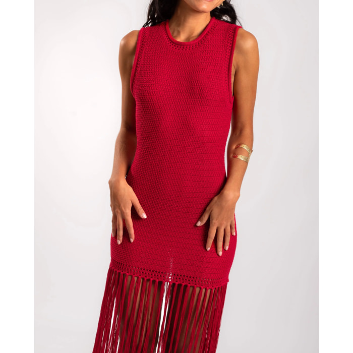 Vestido de punto elástico con flecos y corte ajustado