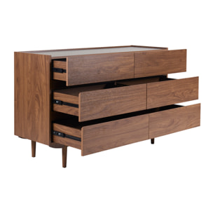 Commode finition bois foncé noyer 6 tiroirs L120 cm SANAA