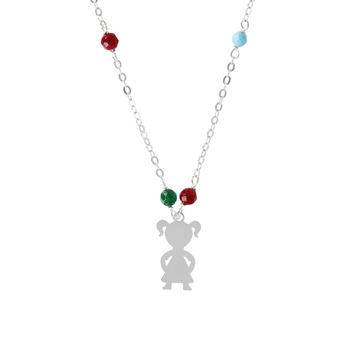 Collana Catena Rolo con Howlite e Agata Multicolore e Pendente Bambina