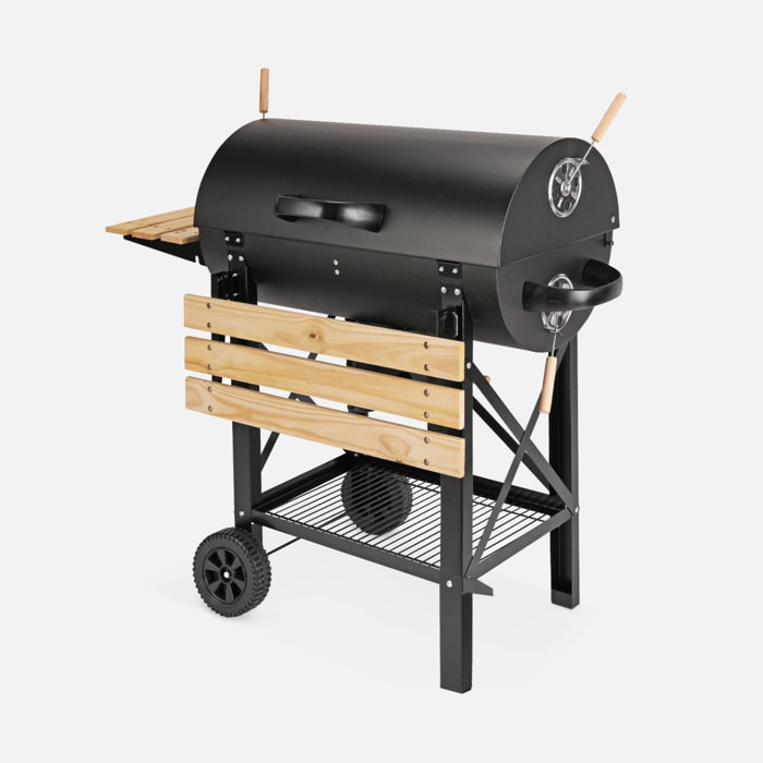 Barbecue américain charbon de bois - Serge noir - Smoker américain avec aérateurs. récupérateur de cendres. fumoir