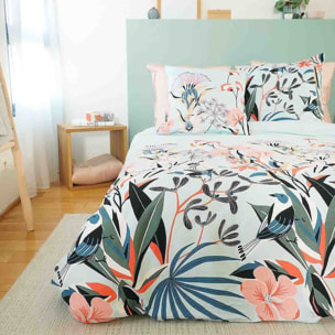 Parure housse de couette imprimé 100% satin de coton - paya - rose
