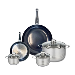 Ensemble de 2 Poêles de cuisson 20 et 32 cm et 3 faitouts 12, 14 et 24 cm Elo Prima Brillant