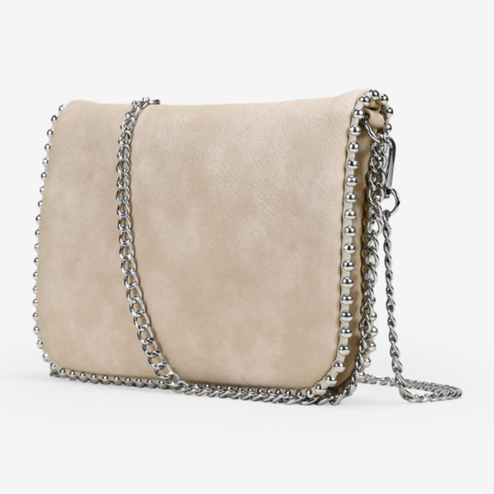 Bolso de hombro beige con cadena