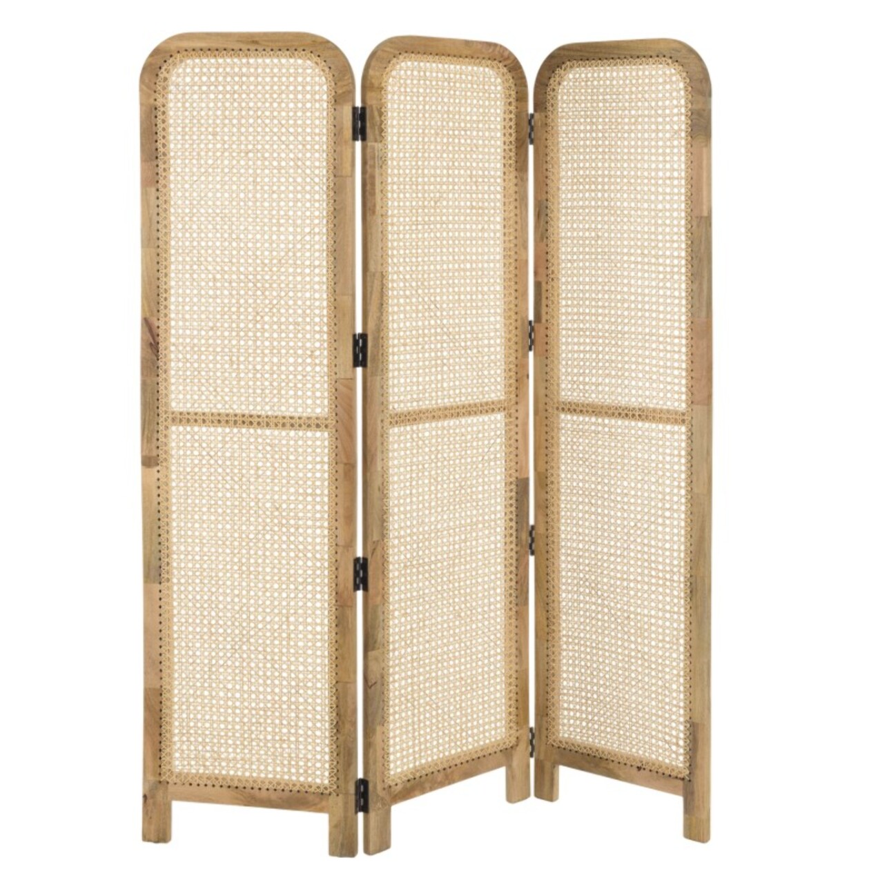 ISA - Paravent marron bois de manguier et cannage couleur naturelle