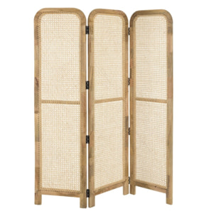 ISA - Paravent marron bois de manguier et cannage couleur naturelle