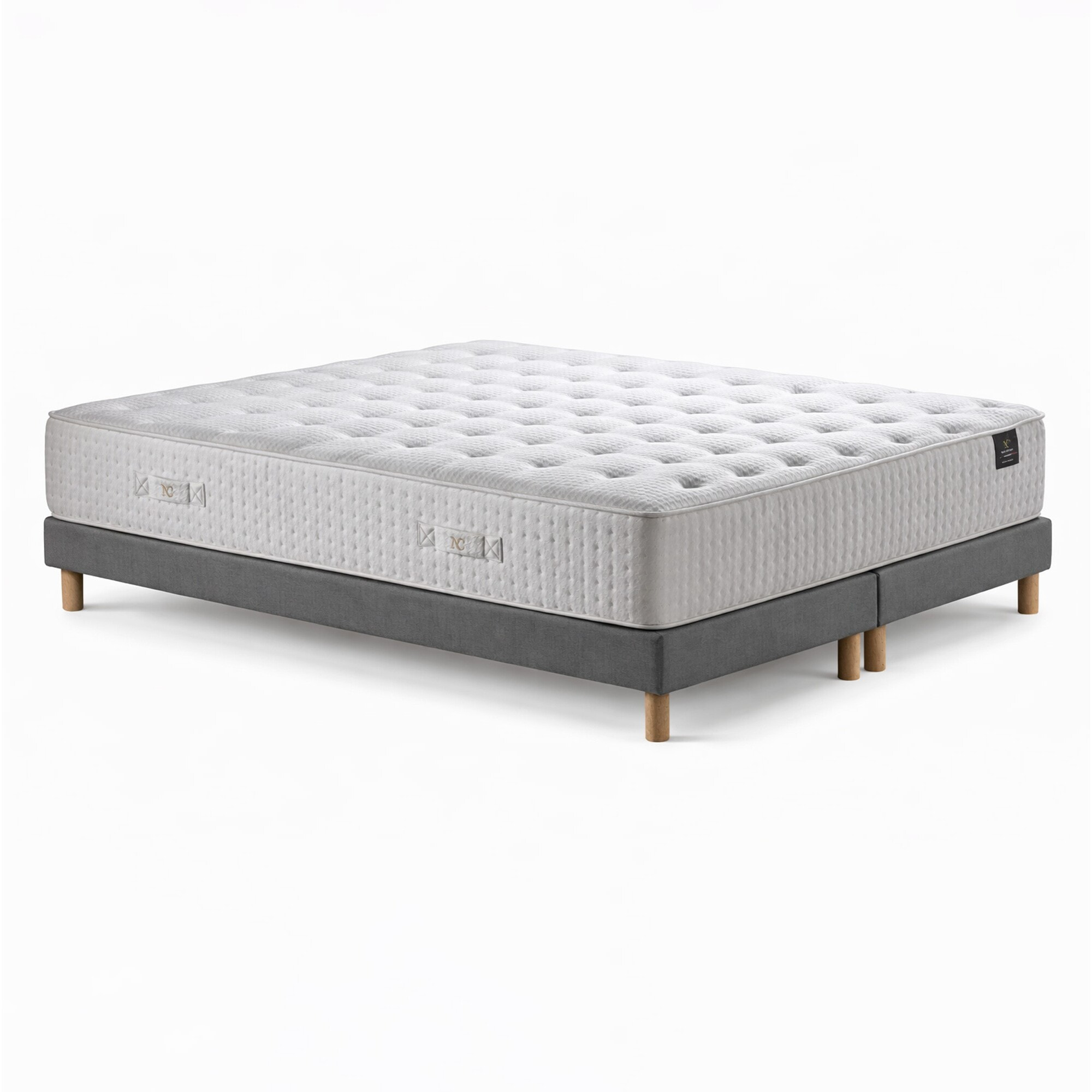 Ensemble matelas mousse haute résilience CALLISTO, H29 cm, accueil mémoire de forme, sommier gris