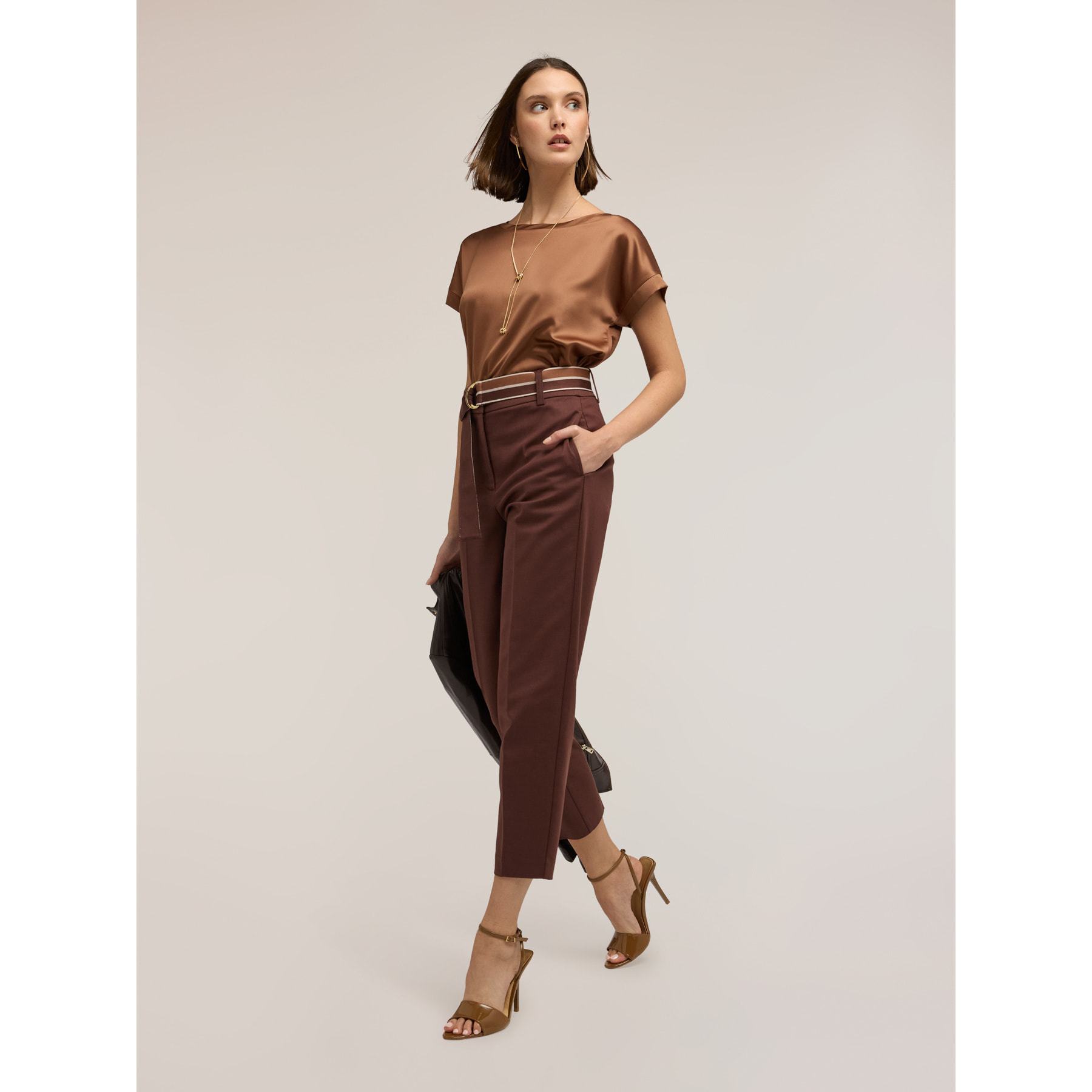 Motivi - T-shirt bimaterica misto cotone - Marrone