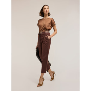 Motivi - T-shirt bimaterica misto cotone - Marrone