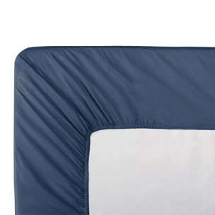 Drap housse b35 percale de coton uni bleu Giulia denim