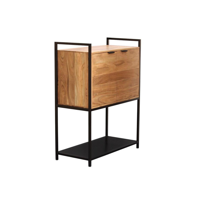 Buffet haut en bois massif et métal noir 2 portes L85 cm ARTHUS