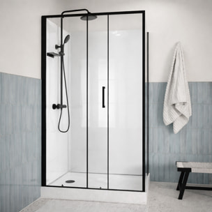Cabine de Douche Rectangle 115x90 - Colonne Thermostatique Noire et Receveur Haut Effet Pierre