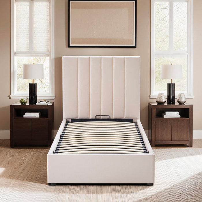 Lit coffre Giulia velours beige 1 place