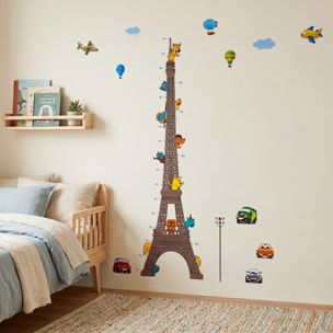 Stickers Muraux décoration adhésifs toise Tour Eiffel pour enfants avec animaux et avions