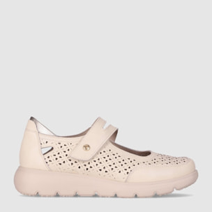 Zapatos de Piel - Beig - Tacón: Bajo