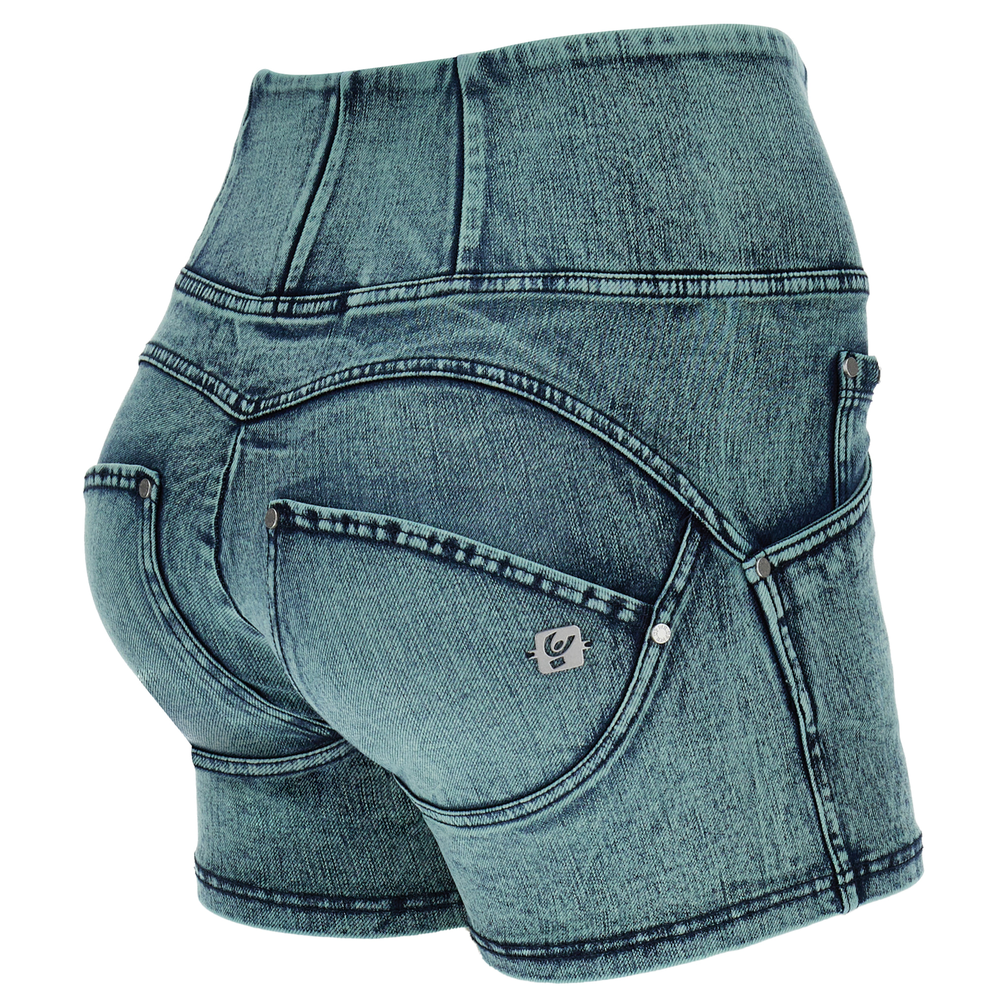 Shorts push up WR.UP® vita alta in denim navetta ecologico marble wash