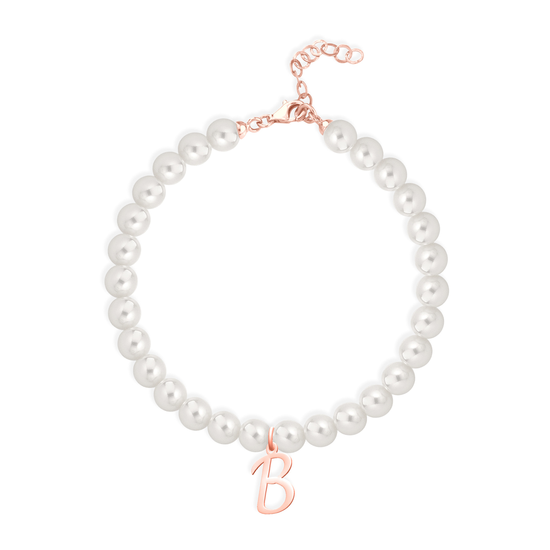 Bracciale Fujiko con Pendente Lettera B Perle Argento Rosè