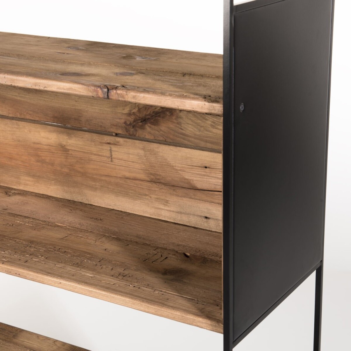 DANDY - Étagère niche 3 niveaux bois Pin recyclé naturel et métal noir