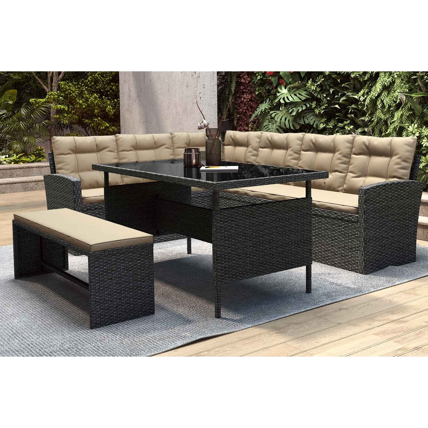 Salon de jardin 8 places résine gris foncé etécru OSCAR
