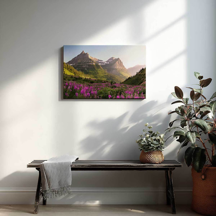 Tableau paysage de montagne fleuri et sommets majestueux Toile imprimée