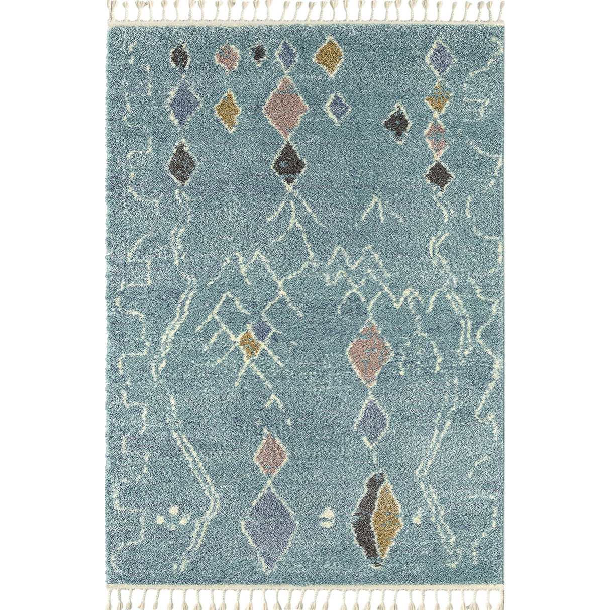 Delya - tapis salon berbère à poils longs en laine artificielle, turquoise