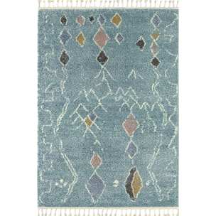Delya - tapis salon berbère à poils longs en laine artificielle, turquoise