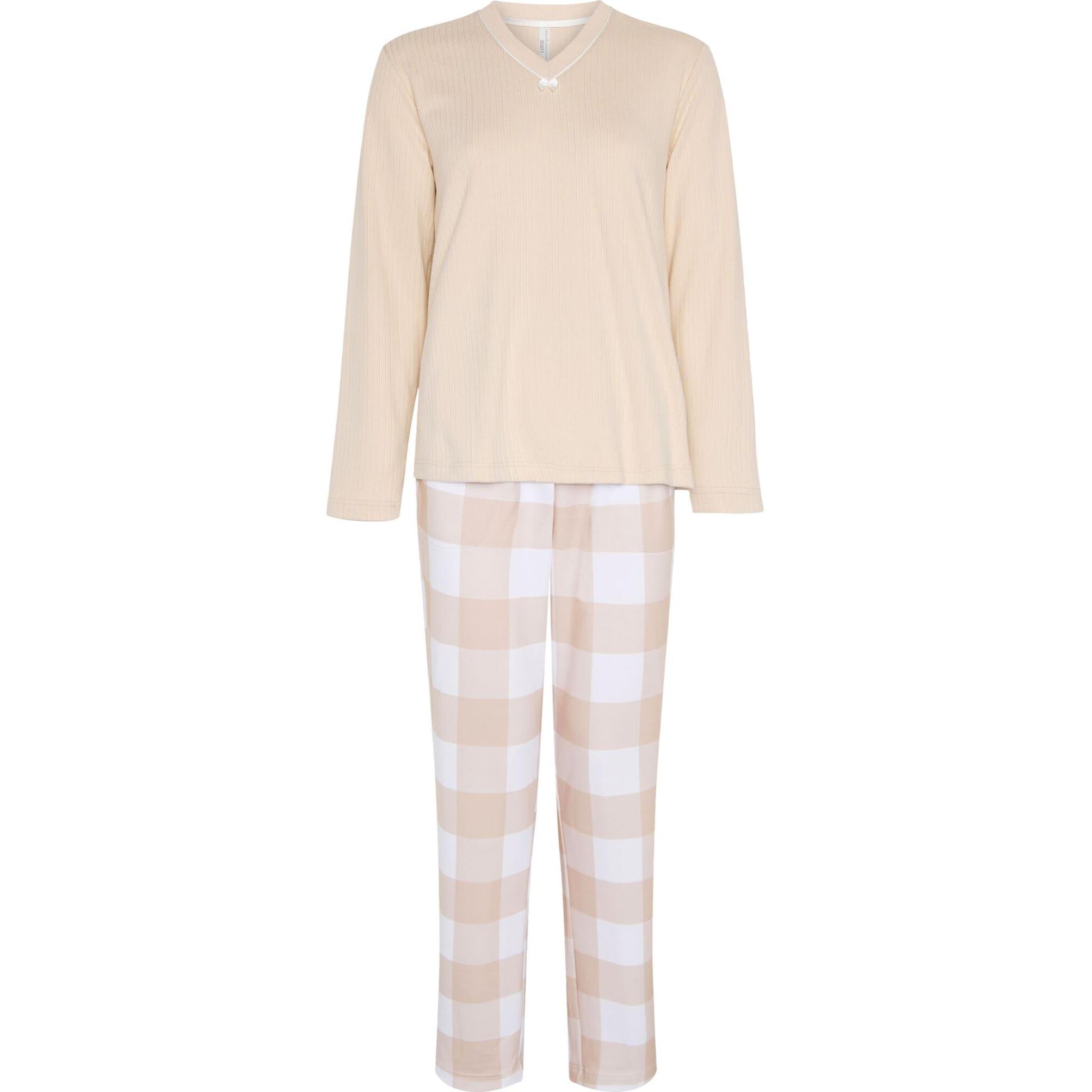 Pijama mujer de cuello pico y pantalón de cuadros