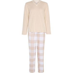 Pijama mujer de cuello pico y pantalón de cuadros