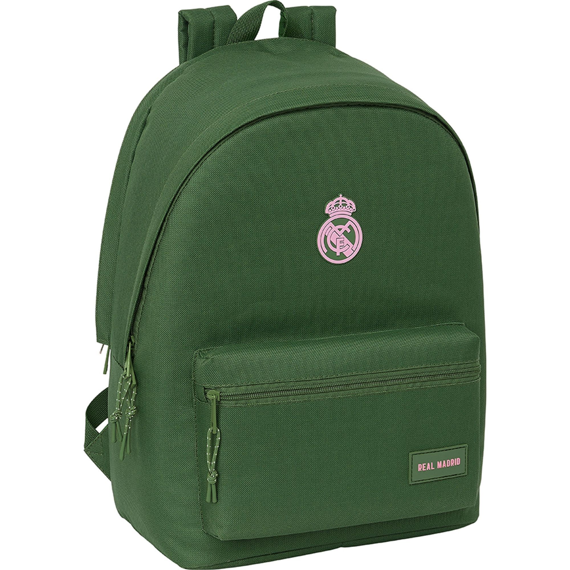 Mochila doble para portatil 15,6"+usb real madrid chica caqui