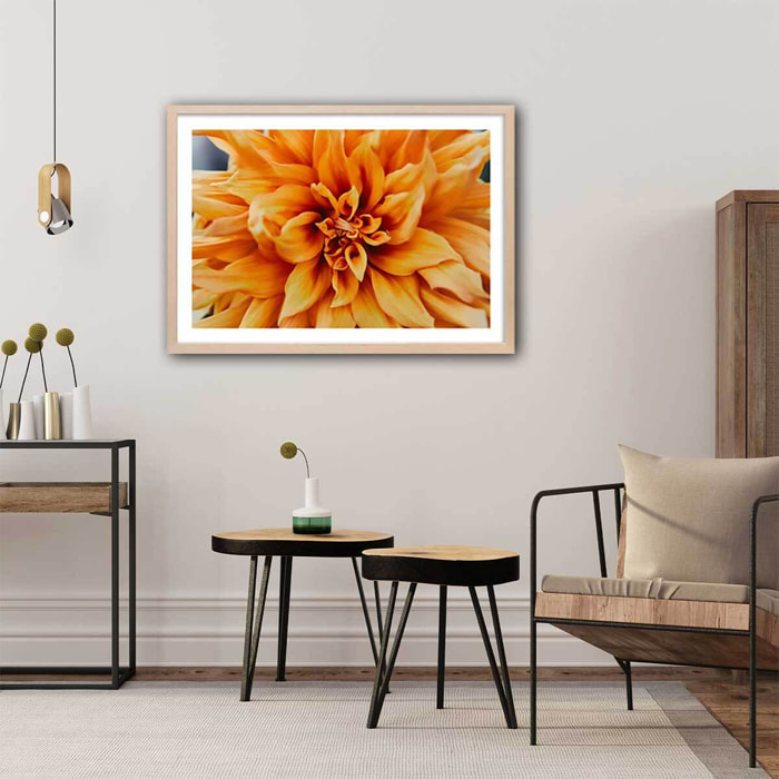 Affiche fleurs coeur de chrysanthème Affiche + cadre en bois - Chêne