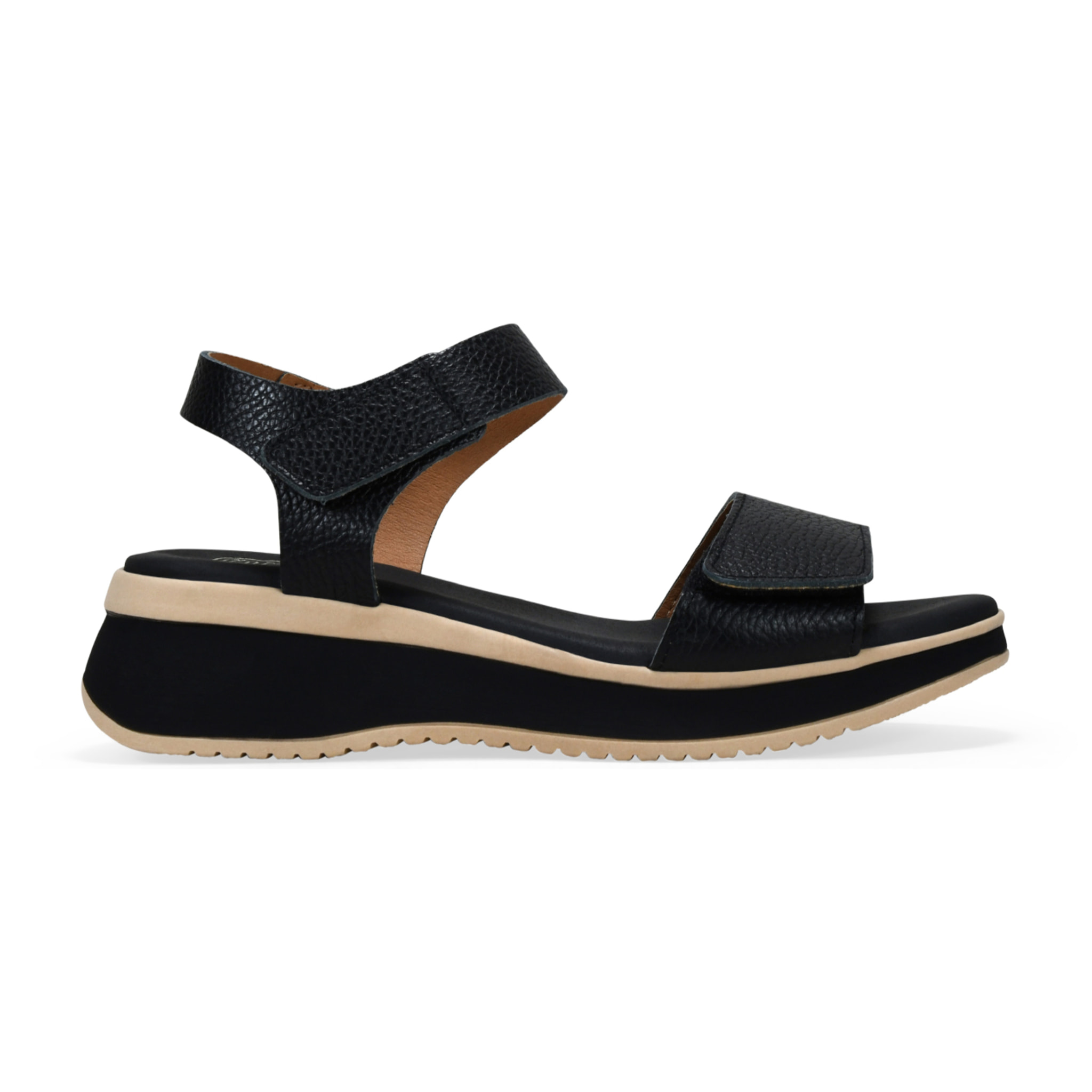Sandalias de cuña negras en piel con cierre fácil
