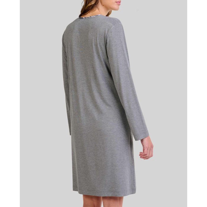Camisón mujer tejido modal escote en pico con raso bolsillo y manga larga
