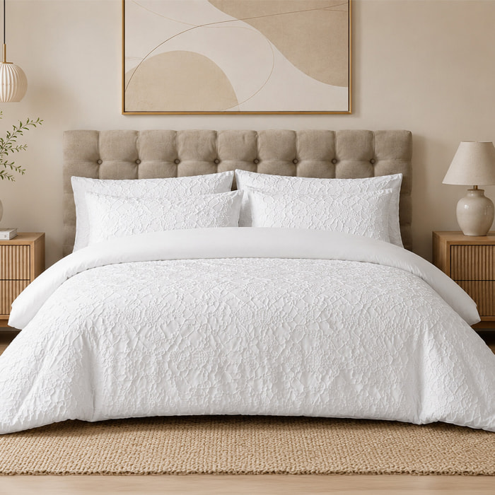 Parure housse de couette 100% microfibre jacquard organique végétal blanc - FOLIA