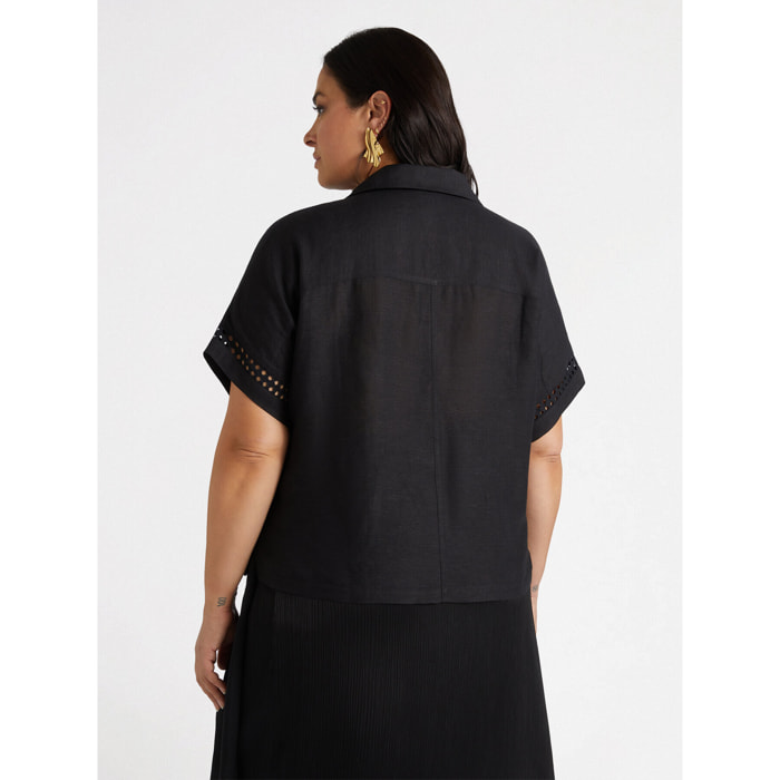 Fiorella Rubino - Blusa in lino con maniche ricamate - Nero