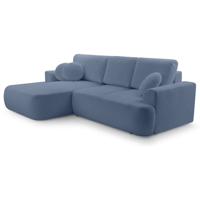 Candela - canapé d'angle gauche 4 places - convertible avec coffre - en tissu bouclette - Bleu