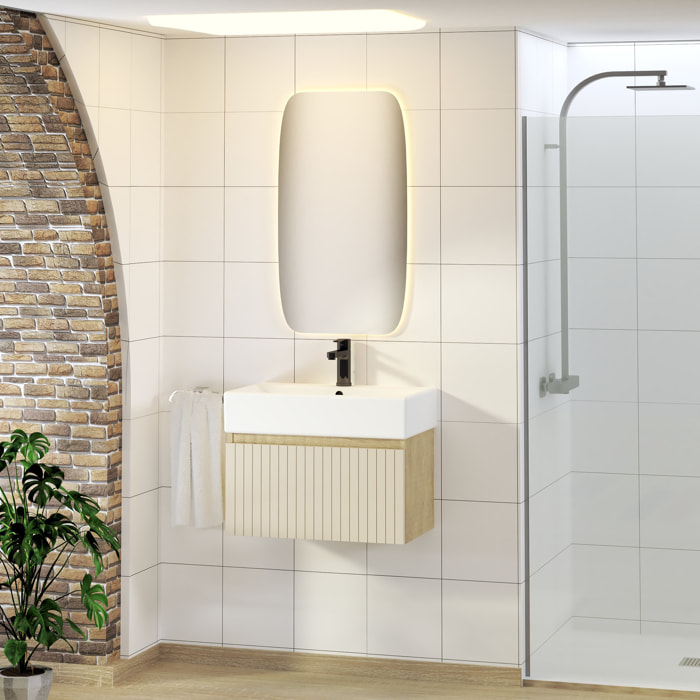 Conjunto de Baño Zel | Mueble Suspendido | 60 cm Glaciar | Un Cajón | Lavabo Encastrado | No incluye Espejo | Mueble Montado| Alday