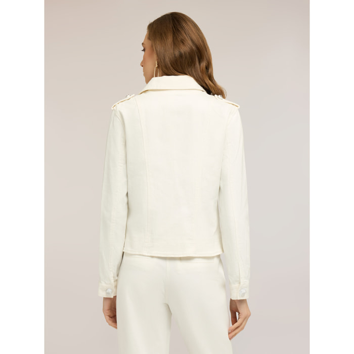 Motivi - Chaqueta de cuero en drill mezcla de algodón - Blanco