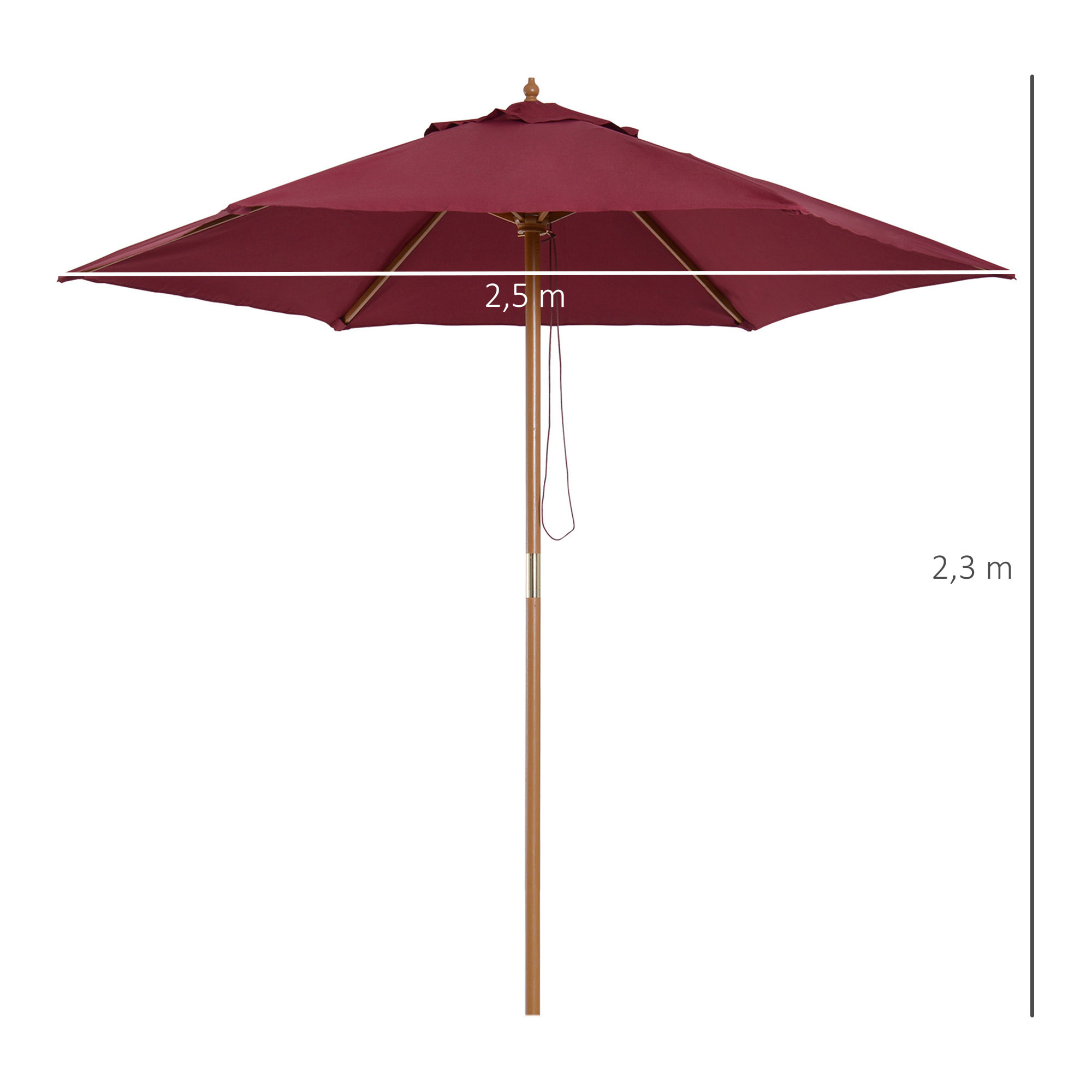 Sombrilla Parasol de Patio Terraza Jardin Ø2,5x2,25m Vino