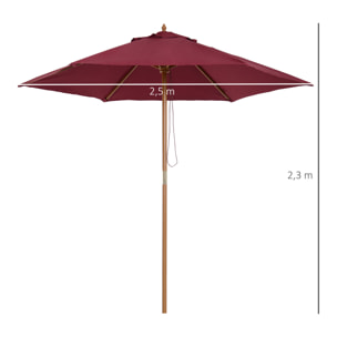 Sombrilla Parasol de Patio Terraza Jardin Ø2,5x2,25m Vino