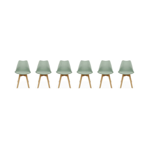 Lot de 6 chaises scandinaves. pieds bois de hêtre. chaises 1 place. vert céladon