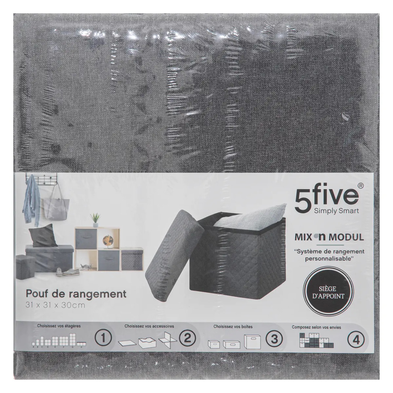 Pouf pliable 31x31cm "Mix N' Modul" gris anthracite