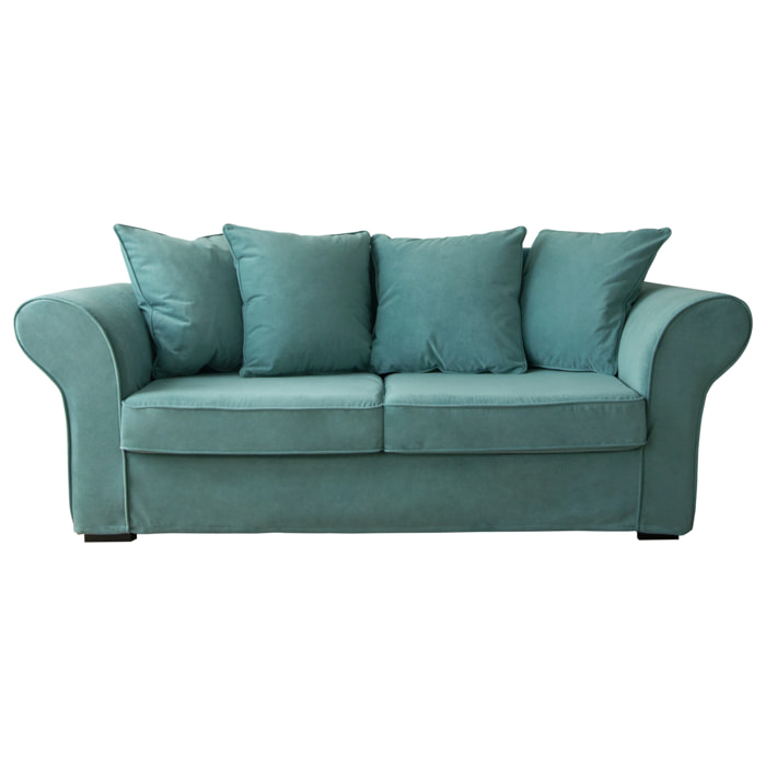 Canapé droit 3 places en velours vert eucalyptus OSCAR