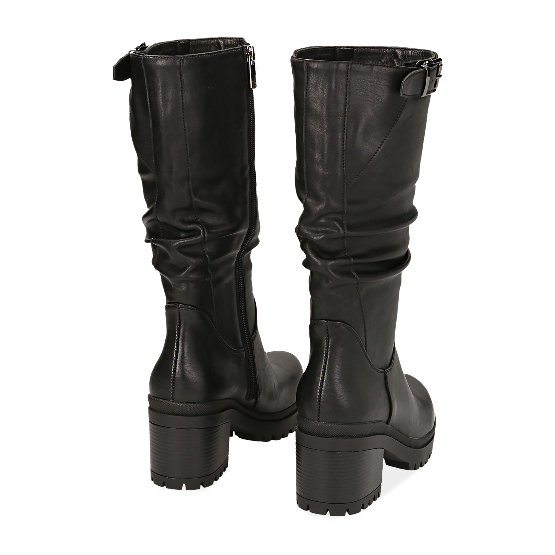 Biker boots negras en eco-cuero, tacón 8 cm