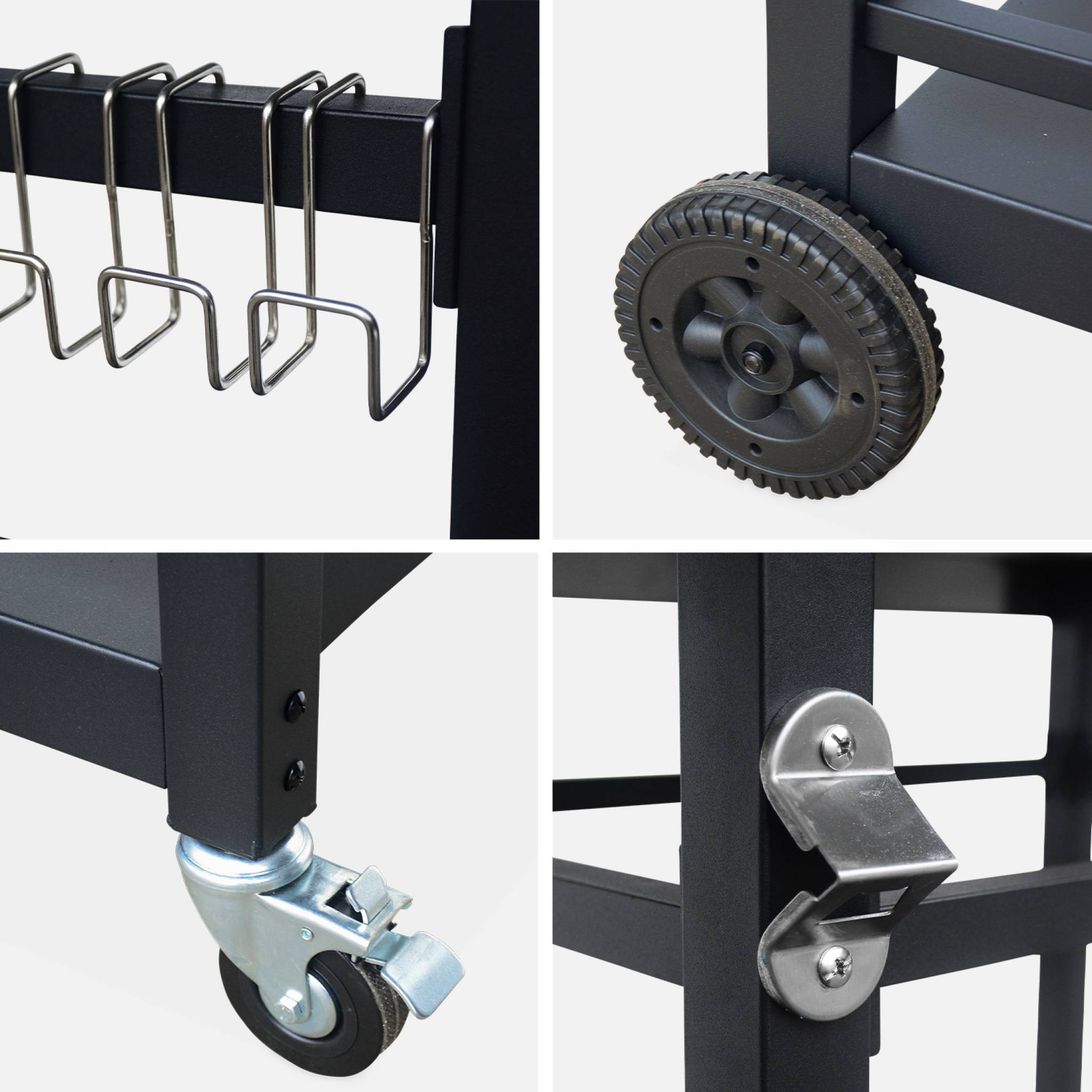 Desserte de barbecue en acier 88 cm avec roues et poignée. noir. L 88 x l 58 x h 82.8cm