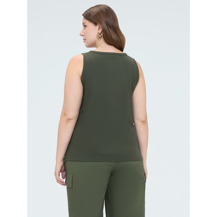 Fiorella Rubino - Top in jersey con scollo a V - Verde militare