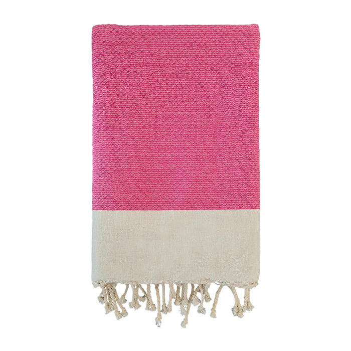 Fouta nid d’abeille traditionnelle - Athena Fuchsia - 200x200cm - 190g/m²