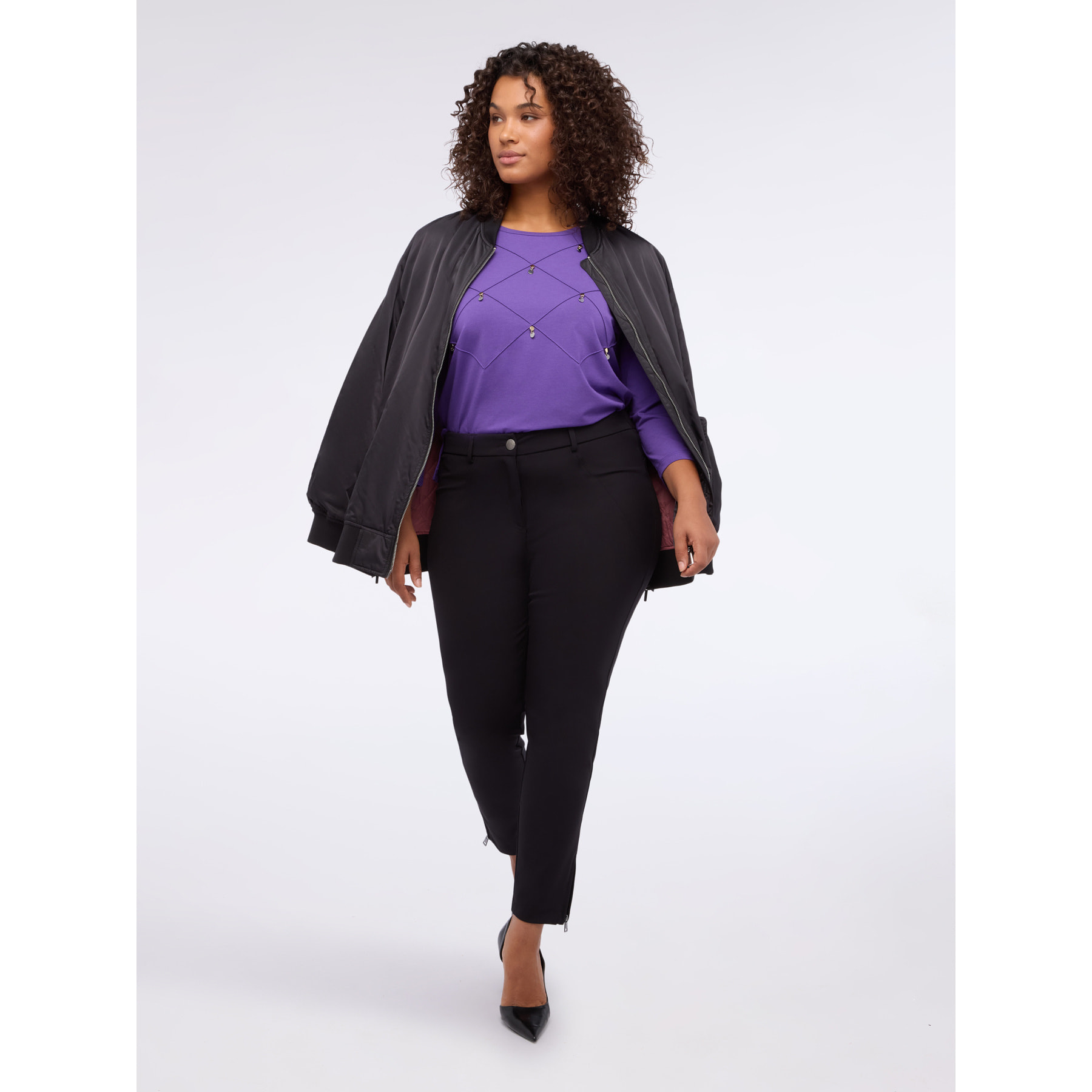 Fiorella Rubino - T-shirt in jersey di cotone con lavorazione a rombi - Viola