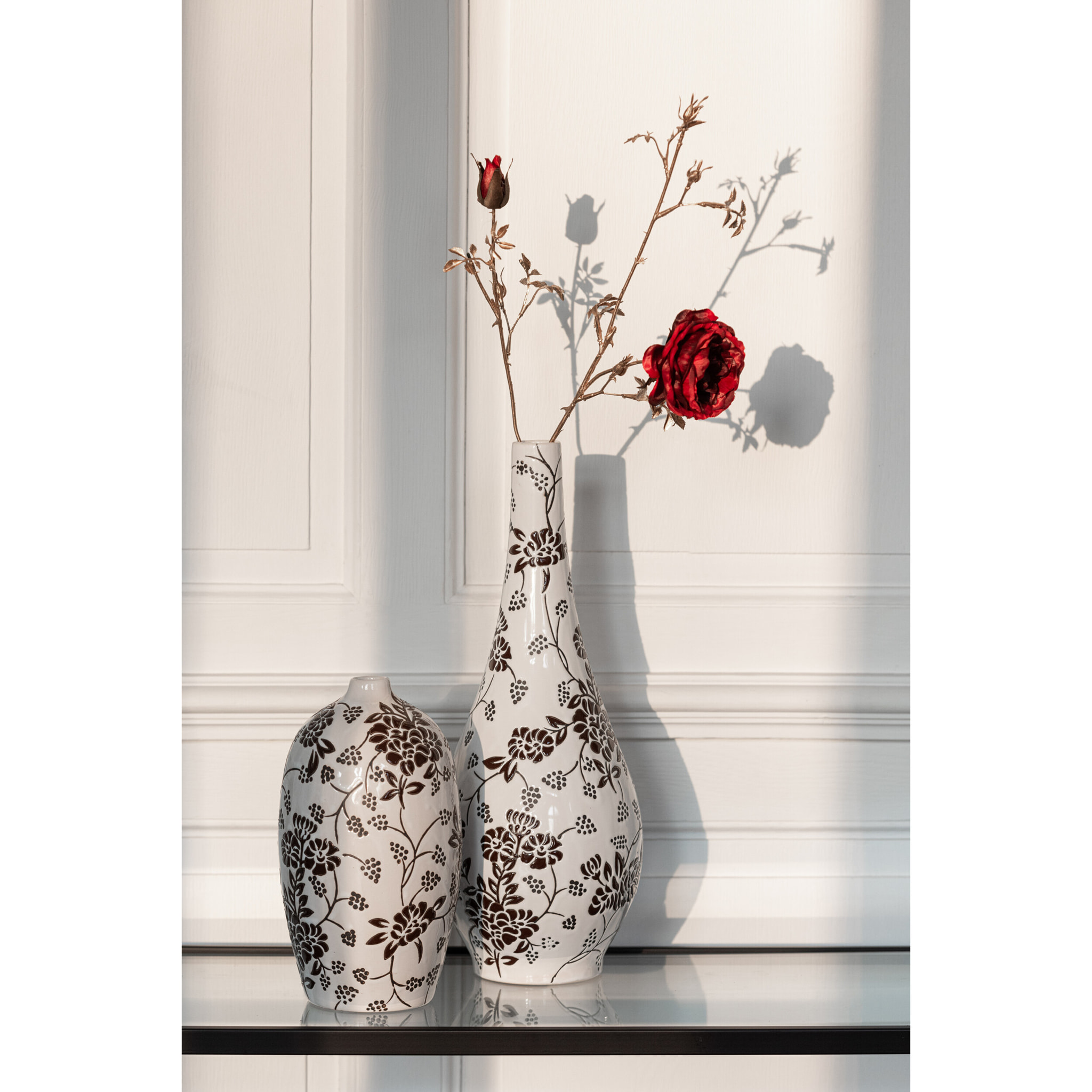 J-Line vase Zen Oval - porcelaine - blanc/noir - 24 cm de hauteur