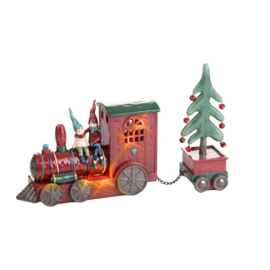 Trenino con Elfi e Albero con Led - Pezzi 1 - Colore Rosso - 23x15,2Hx7,7cm - Bianchi Dino