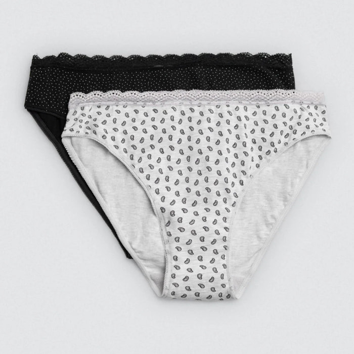 Confezione da 2 slip midi con dettagli stampati