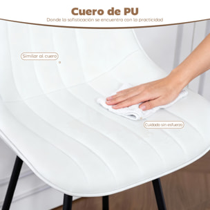 Juego de 2 Taburetes de Bar Giratorios, Taburetes Altos de Cocina con Respaldo Curvado y Reposapiés, Tapizado en PU, Marco de Acero, Sillas Altas de Cocina para Comedor, Salón, Blanco